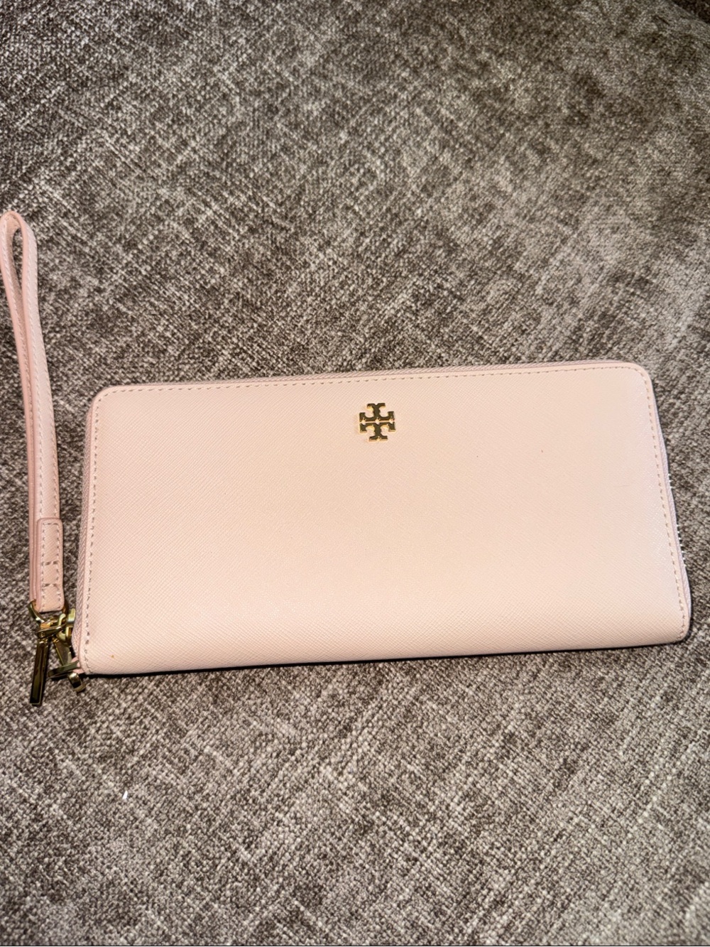 Tory Burch Blush Pink Saffiano Zip Wristlet Wallet